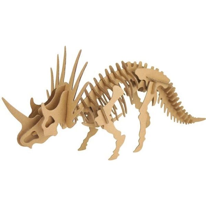 Maquette Dinosaure Tricératops en carton 35 x 15 x 11 cm - MegaCrea DIY Beige