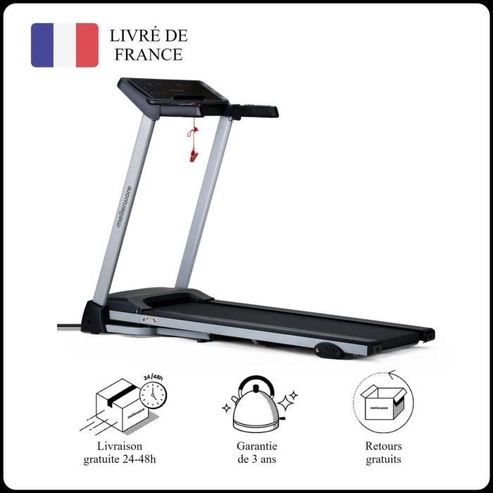Tapis roulant WIZZY! Track. Pliant. Jusqu'à 14 km / h. Inclinaison réglable. Compact. Cardiofrequencemètre. 15 programmes.
