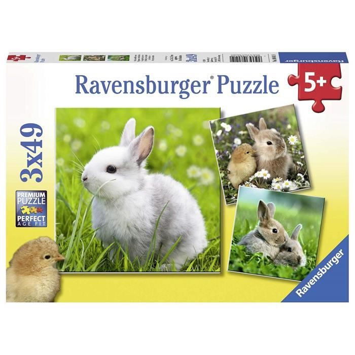 Ravensburger - 3 49 pièces Mignons Petits, Puzzle, Casse Tete, Garcon, Enfants,Jouets Fille,Animaux, Jeux, Lapins, 40055560, Néant