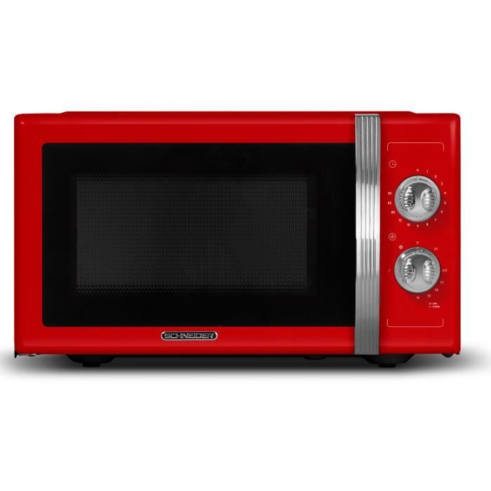 SCHNEIDER - SMW23VMR - Micro ondes gril Vintage - 23 litres - 6 niveaux de puissance - Plateau tournant (27cm) - Rouge
