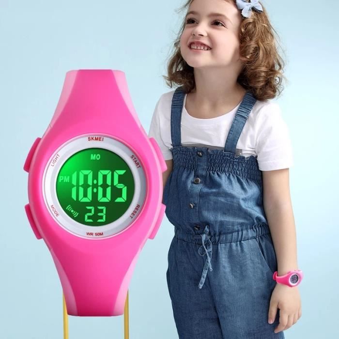 SHARPHY Montre filles enfant de marque Sport LED Numérique - Cadeau de Noël pour enfants - Rose