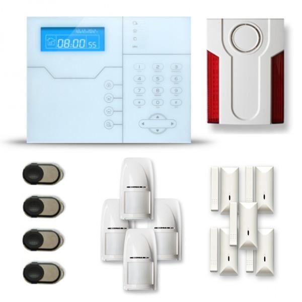 Alarme maison sans fil SHB 4 à 5 pièces mouvement + intrusion + sirène extérieure - Compatible Box internet et GSM