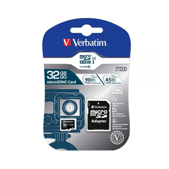 Carte Mémoire Verbatim Pro 32GB microSDHC UHS Speed Class 3