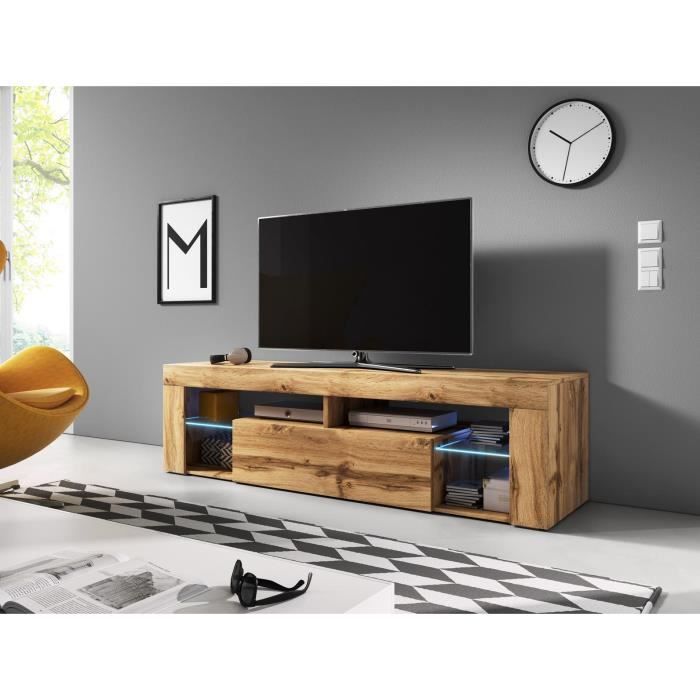 VIVALDI Meuble TV - EVEREST 2 - 140 cm - chêne wotan avec LED - style design