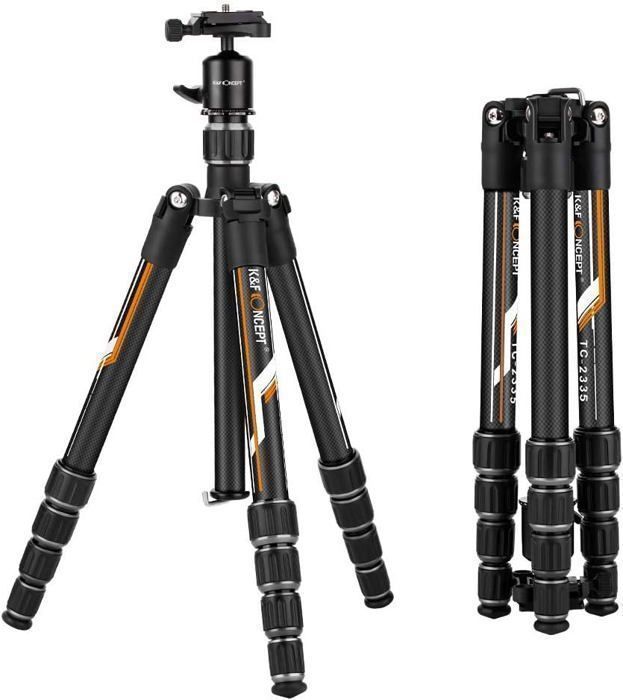 K&F Concept Trépied Appariel Photo Carbone TC2335 Voyage Portable Compatible avec Reflex Numériques DSLR Caméscopes Canon Nikon