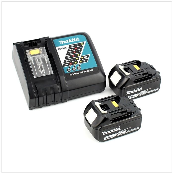 Makita Kit Avec 2x Batteries Makita Bl 1850 18 V 5 0 Ah Li ion + Chargeur Rapide Dc 18 Rc
