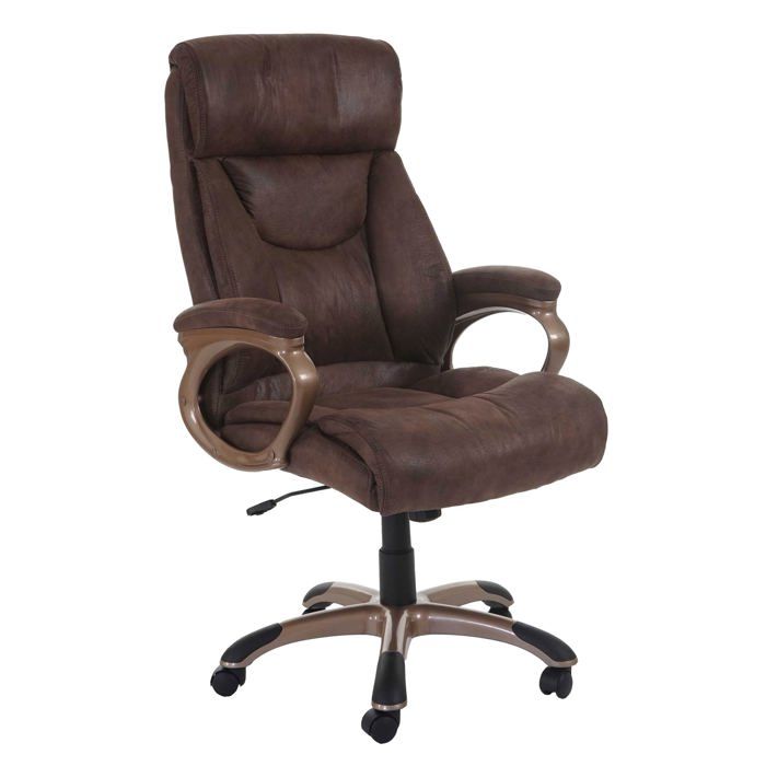 Fauteuil chaise de bureau sur roulettes pivotante design vintage aspect daim taupe marron 04_0001776
