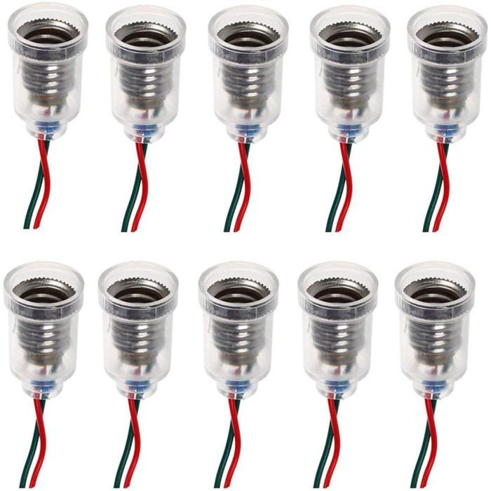 Lampes LED E10 Base de vis-à vis de petite bougie Ampoules Mont petites ampoules Porte-lumière de base avec fil Culot Socket 20cm