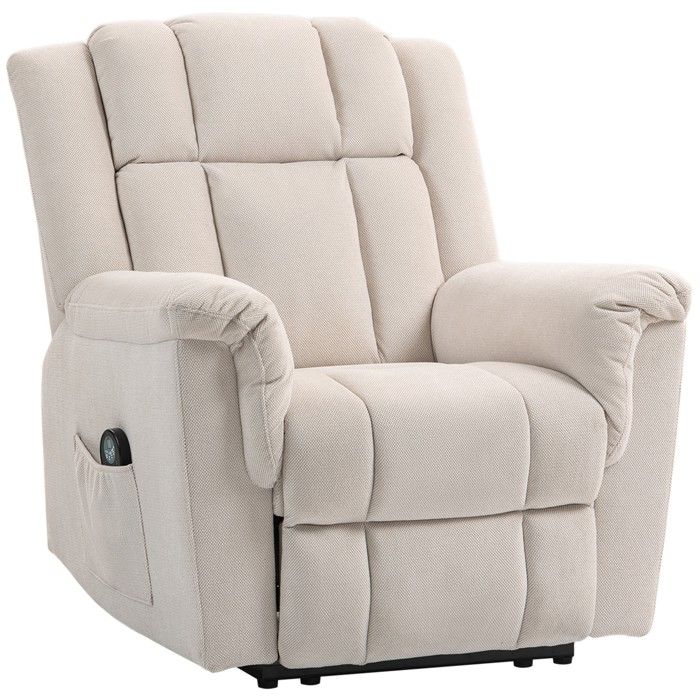 Fauteuil relax &eacute;lectrique massant et chauffant tissu chenille beige