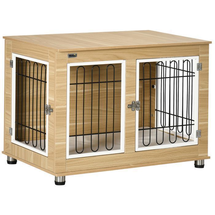 Comparer les prix de Plaque épaissieniche pour chien avec tablette cage et maison pour chien double porte avec coussin chêne idéal pour lintérieu