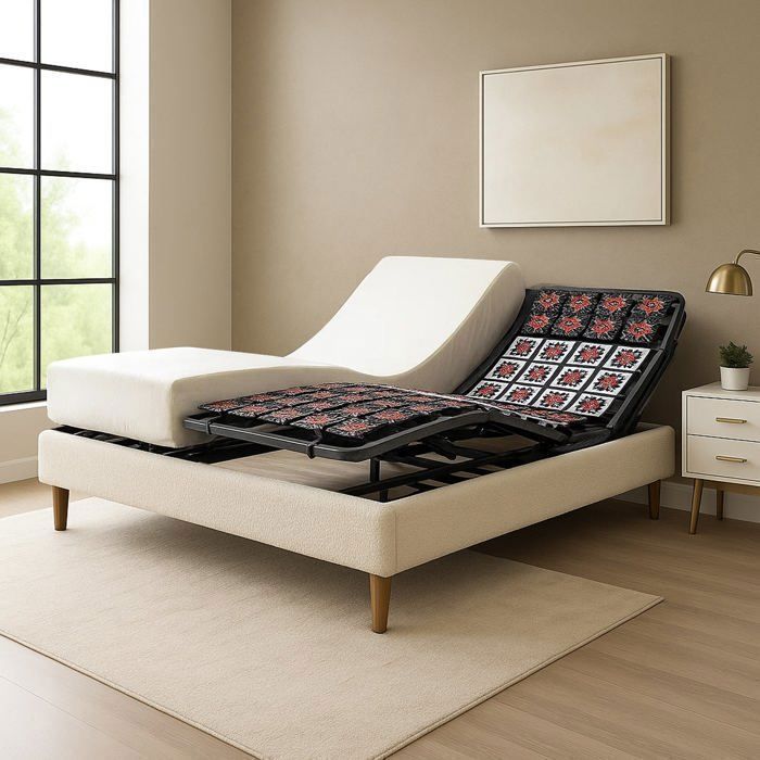Ensemble lit électrique 90x190 sable – Sommier relaxation à plots + contour bouclette + matelas Ensemble lit électrique 90x190 sable – Sommier relaxation à plots + contour bouclette + matelas