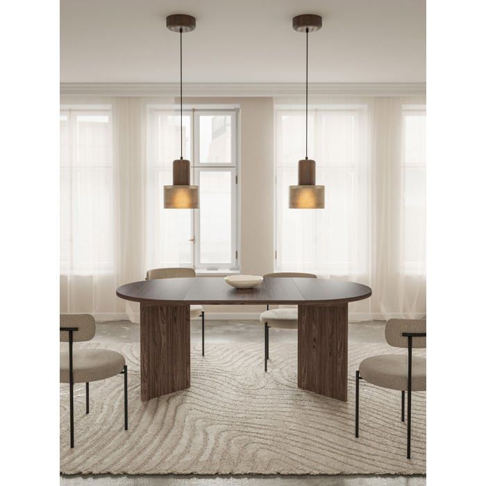 Table à manger ronde – OVO – Aspect noyer Wisconsin – Extensible – 110–190×110 cm