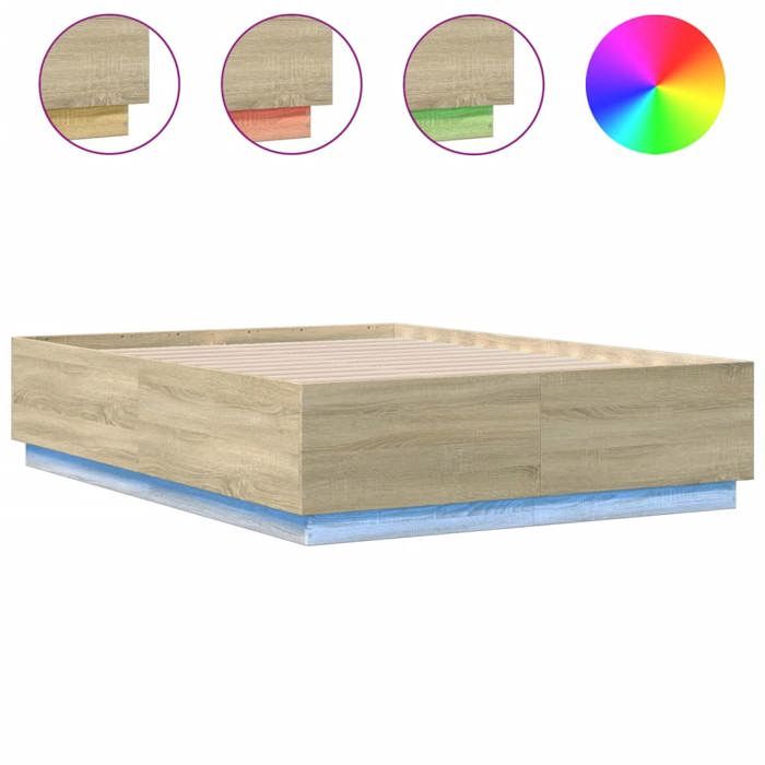 Lit avec LED - VIDAXL - SOLOMON - Chêne sonoma - 120x190 cm - Pour adulte/enfant