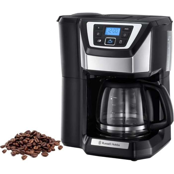 Cafetière à grain programmable - ZVVN - Technologie Whirltech - 12 tasses - Verseuse en verre 15L - Réglage de moulure