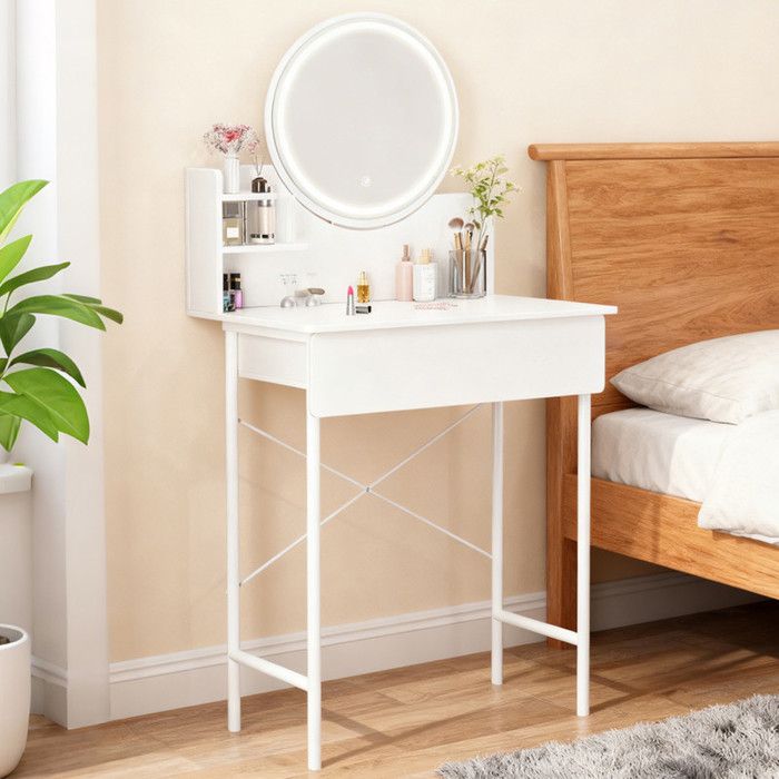 Coiffeuse avec Miroir LED - FIANAO - 60x40x126cm 1 Tiroir 2 Étagères Miroir HD 3 Lumières Réglables