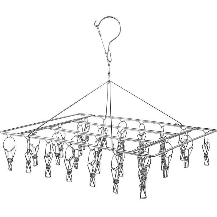 DRE-Séchoir pliable 30 pinces - Acier inox - Pour sous-vêtements écharpes