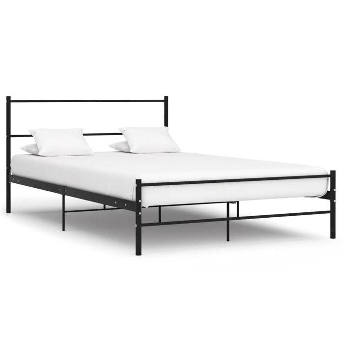 Structure de lit en métal - UU - 160x200 cm - Noir - Tête de lit - Espace de rangement - Robuste - Stabilité
