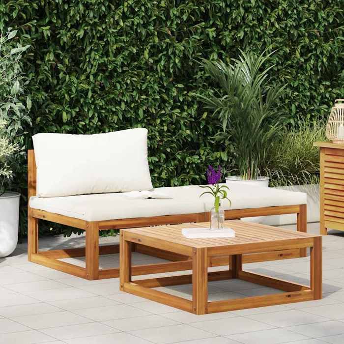 SALE 2026 Siège DE JARDIN Crème - Salon de jardin 3 pcs avec coussins crème Bois dacacia solide PRO668397471
