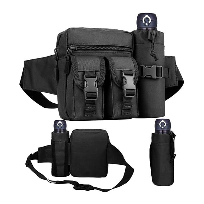 Sac banane tactique avec pochette pour bouteille deau étanche pour jogging randonnée marche vélo escalade en plein air