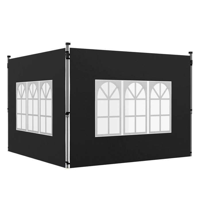 Lot de 2 parois latérales - Outsunny - pour tonnelle de 3 x 3 m - avec fenêtre - tissu oxford - 295 x 195 cm - noir
