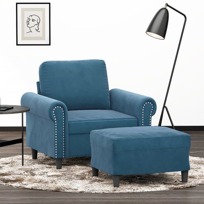 NEW 2026 Fauteuil avec repose-pied Bleu 60 cm Velours L2295