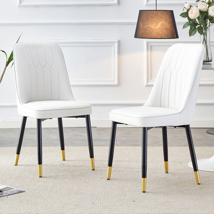 Chaises de salle à manger modernes - Lot de 2 - Blanc+Noir - Cuir PU - Pieds en métal - 43x41.5x89 cm