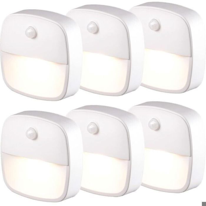 Veilleuse LED avec détecteur de mouvement - PZCC - Lot de 6 - Autocollante - Éclairage automatique - 3-5 m de détection