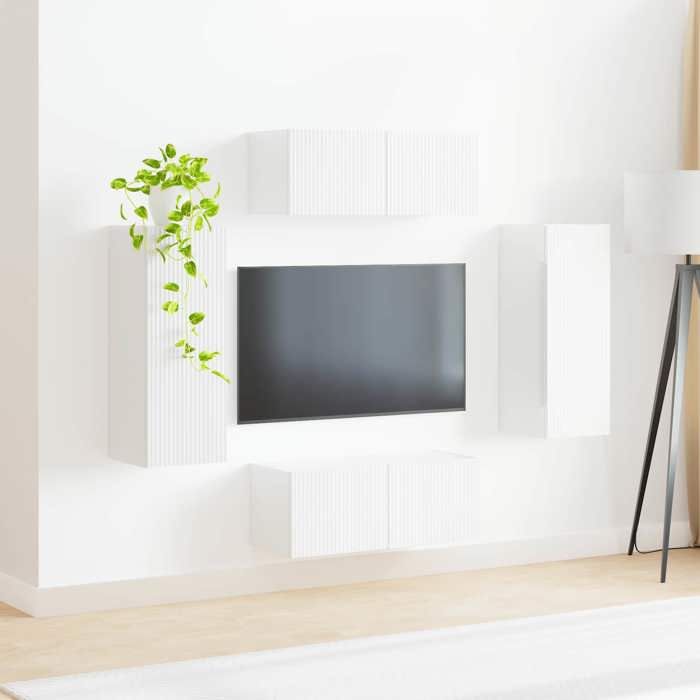 Armoires de Télévision - Blanc - Meubles Télé - mural Montage mural 4 pcs - POUR SALON - Blanc brillant 30x29.5x80 cm T3166