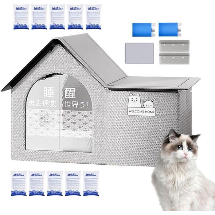 Maison Rafraîchissante pour Chat - Abri Extérieur Isolant Contre La Chaleur