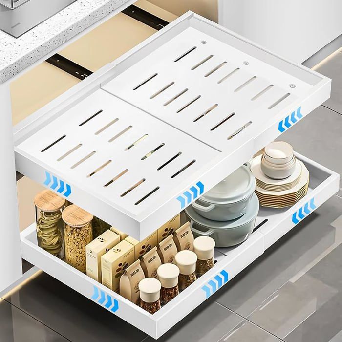 Lot de 1 Tiroir Coulissant Cuisine Adhesif le Rangement Cuisine Organisateur de Pcard Extensible (32 52cm L x 53cm Bnc