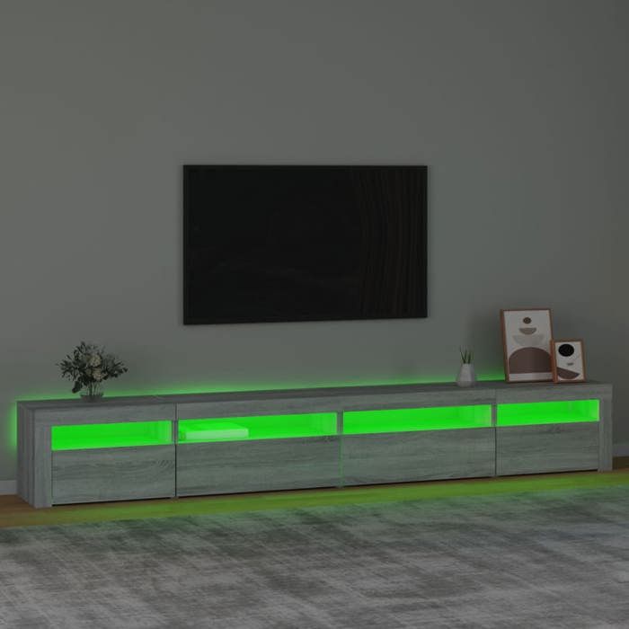 Meuble TV avec éclairage LED élégant - ECOHOME - bois dingénierie - sonoma gris - 270 x 35 x 40 cm - Montage facile@256748
