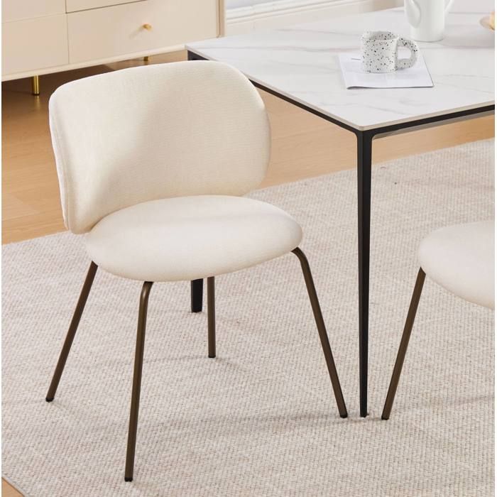 Chaise de Salle à Manger avec Dossier Incurvé et Assise Rembourrée - TCQPZ - Pieds en Métal Bronze Chenille Crème