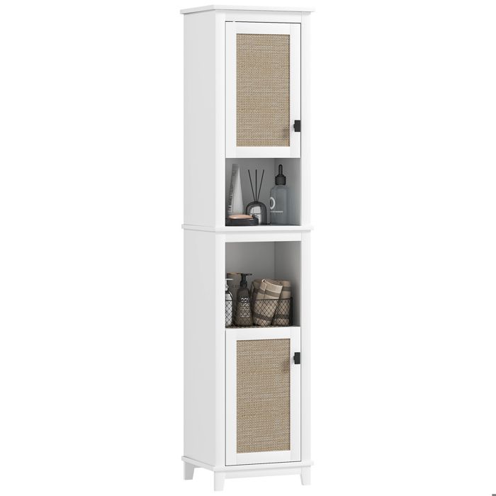 CollaHausse Colonne de Bain Blanche 40x30x167 5 cm avec 2 Portes en Rotin et Étagères