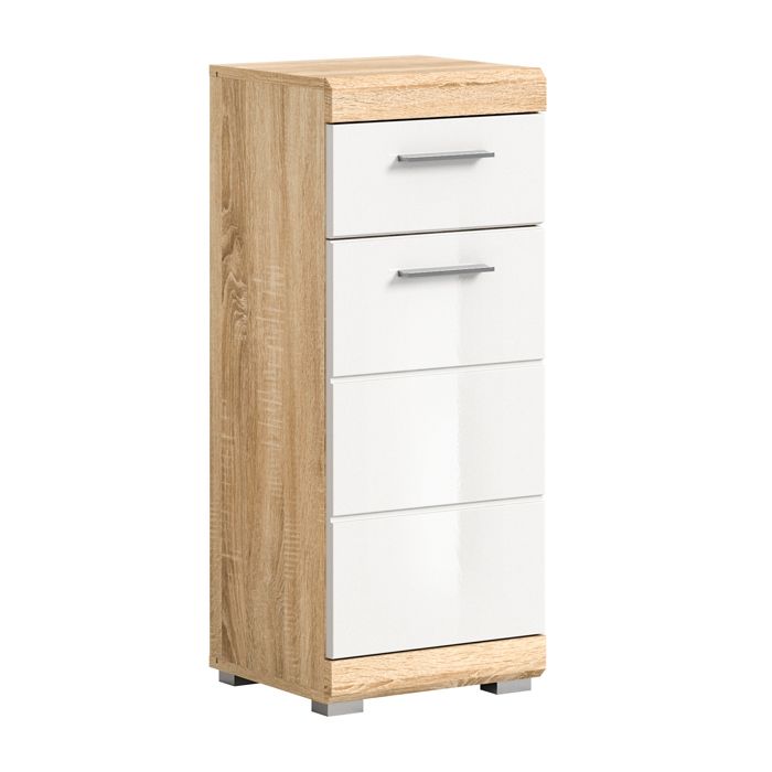 [en.casa] Colonne de salle de bain Scout chêne Sonoma clair et blanc brillant 37 x 31 x 88 cm