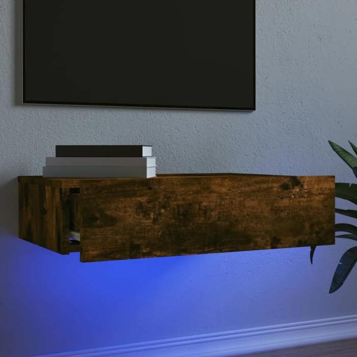 Cabinet TV à LED - 1 PC - vidaXL - Meuble TV pour Télévision - bois dingénierie - chêne fumé - 60 x 35 x 15 5 cm@frl23k