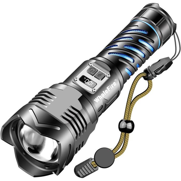 Lampe de poche LED rechargeable - Extrêmement lumineuse - 150 000 lumens - IP65 - Étanche - Fonctionne avec piles - USB - Pour les