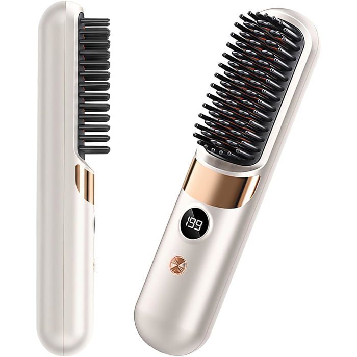 Brosse lissante sans fil brosse de coiffage portable et rechargeable avec réglages de température ajustables et écran LED
