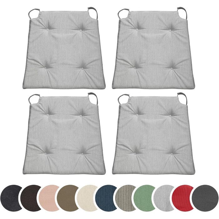 sleepling Basic10 lot de 4 coussins de chaise 42/35 x 40 x 5 cm coton mousse confort Argent intérieur/extérieur lavables 30 °C