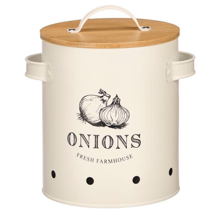 Boîte à oignons crémeux avec couvercle en bambou