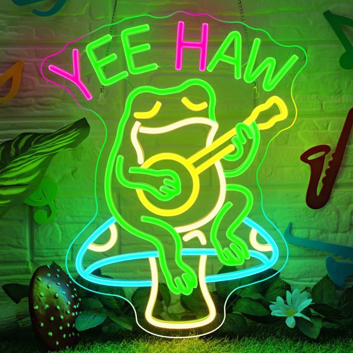 Frog Néon Led Grenouille Guitare Enseigne Lumineuse Alimenté Par USB 6 Niveaux Réglables Yee Haw Lampe Néon Décoration Murale