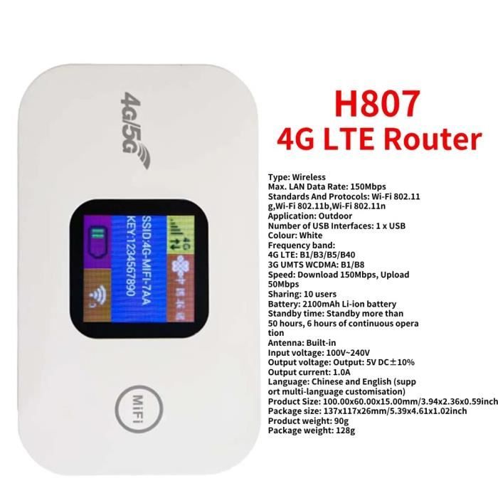 Routeur WiFi 4G Portable - Avec Emplacement Carte SIM, Partage Jusqu'à 10 Appareils, Alimentation Par USB | Pour Voyages, Dépannage