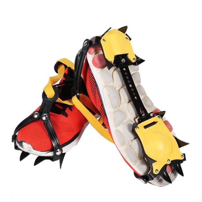 1 paire Crampons pour grimper sur glace à 10 dents de type serre-poignets  antiglisse antidérapantes réglable - jaune, noir