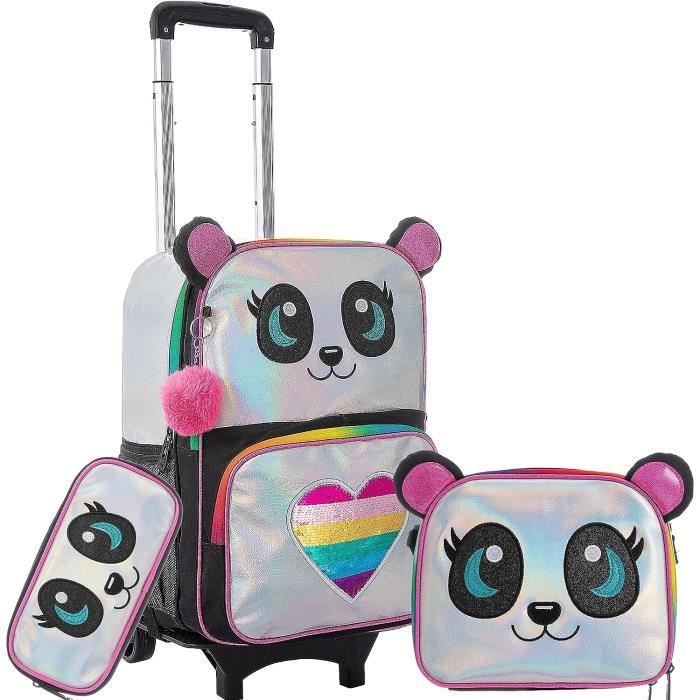 Cartable A Roulette Fille 42Cm Sac A Roulette Fille Cartable Fille Panda Cartable A Roulette Fille Primaire Maternelle 3 In 1 u1590 2 Panda Argente Cdiscount Bagagerie Maroquinerie