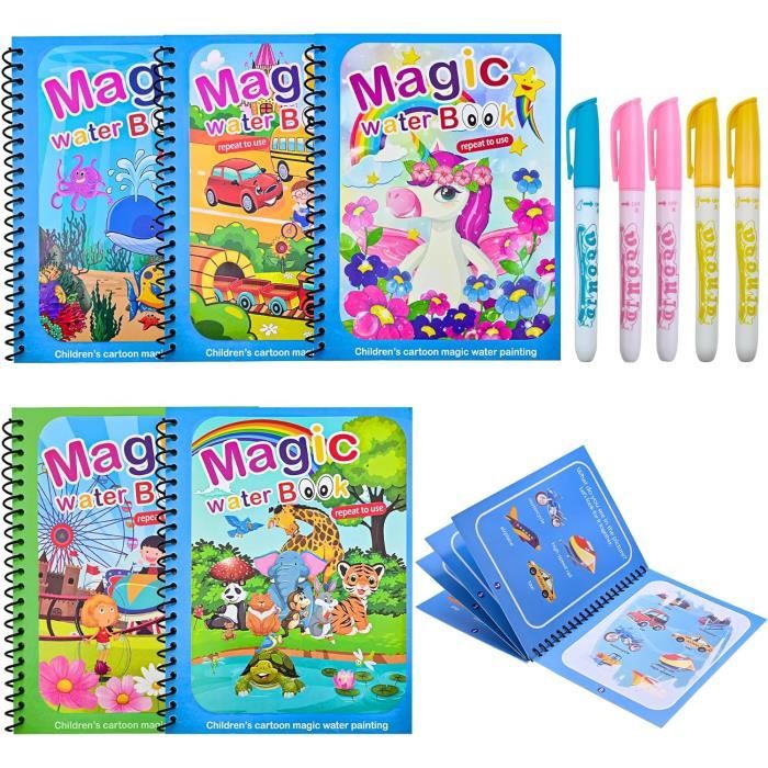 5 Pcs Livre de Dessin Magique de l'eau Magic Water Book Réutilisable avec Stylo  Livres de Coloriage à L'eau Enfants Livre Magique - Cdiscount Jeux - Jouets