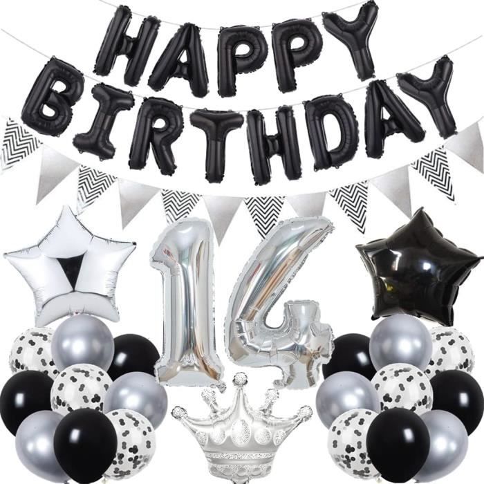 Decoration Anniversaire 14 Ans Fille Garçon, Noir Et Argent Ballon Anniversaire 14 Ans Enfant
