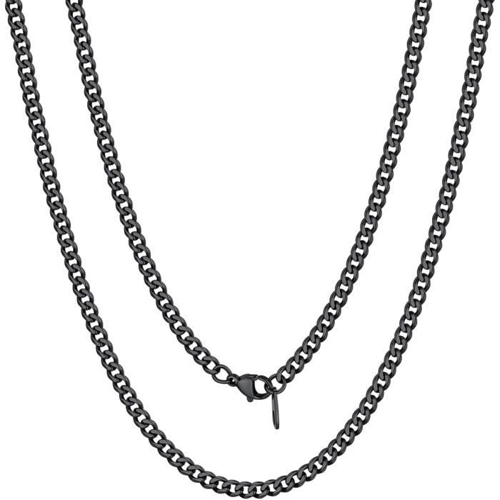 Collier Chaîne Cubaine FOCALOOK - Acier Inoxydable 316L - Plaqué Or/Argent/Noir - Longueurs 35-75cm - Homme/Femme