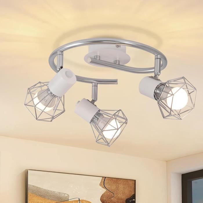 Spot Plafond Industriel FORCOSO - Pivotant 350° - Design Cage Métal Noir - Douille E14 Max 40W