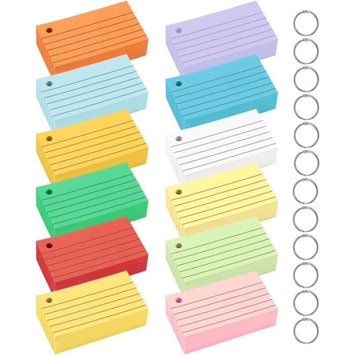 Flash Cards RANJIMA Lot De 1000 Cartes Lignées, Au Format A8, Avec Anneau Boite De Leitner