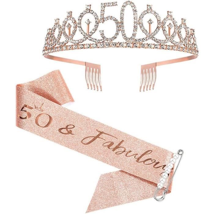Couronne d'anniversaire et Écharpe pour 60 Ans Femme, Diadème Couronne en Cristal Doré, Couronne de Princesse, 60 Ans décorations d'anniversaire, Fournitures de Fête d'anniversaire
