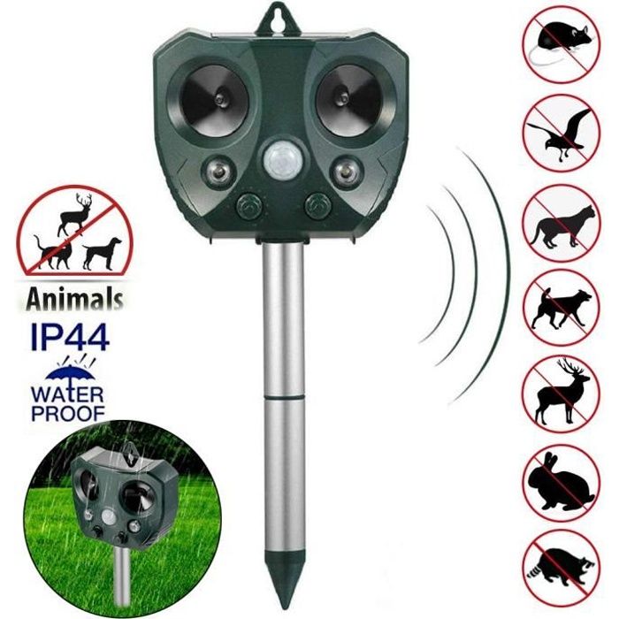 Répulsif à ultrasons solaire Répulsif Chat/Chien/souris Fréquence Réglable Pour Eloigner Animaux Nuisibles de Jardin Pest Repeller